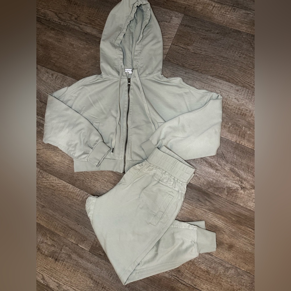 Young Fabulous & Broke Sage Green Cropped Hoodie & Jogger Set